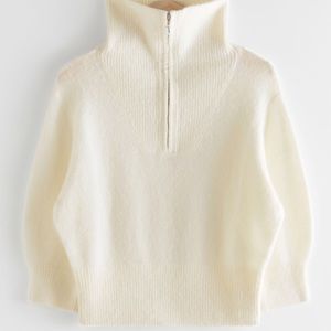 & OTHER STORIES fuzzy collar zip top wool blend